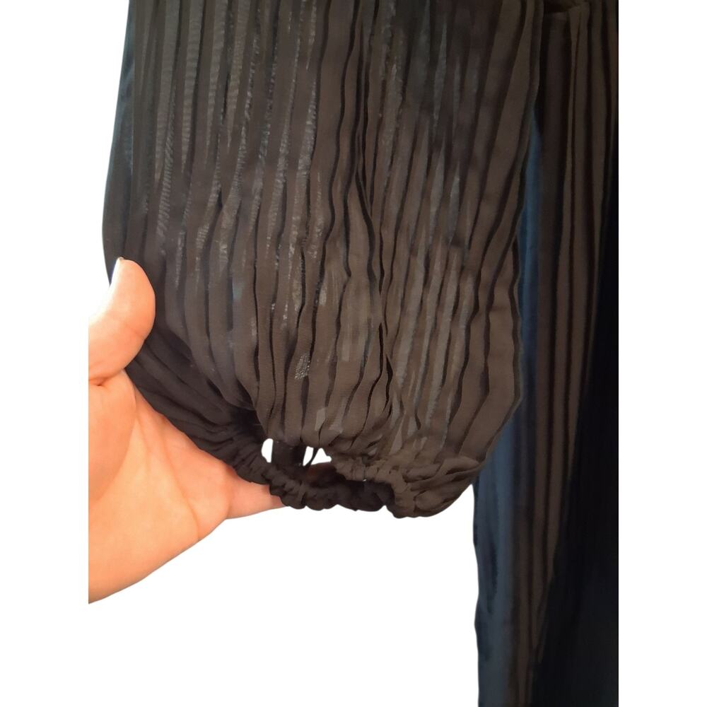 Zara Black Long-Sleeve Pleated Wrap Midi Dress XS Minimalist Capsule Classic - Picture 6 of 7